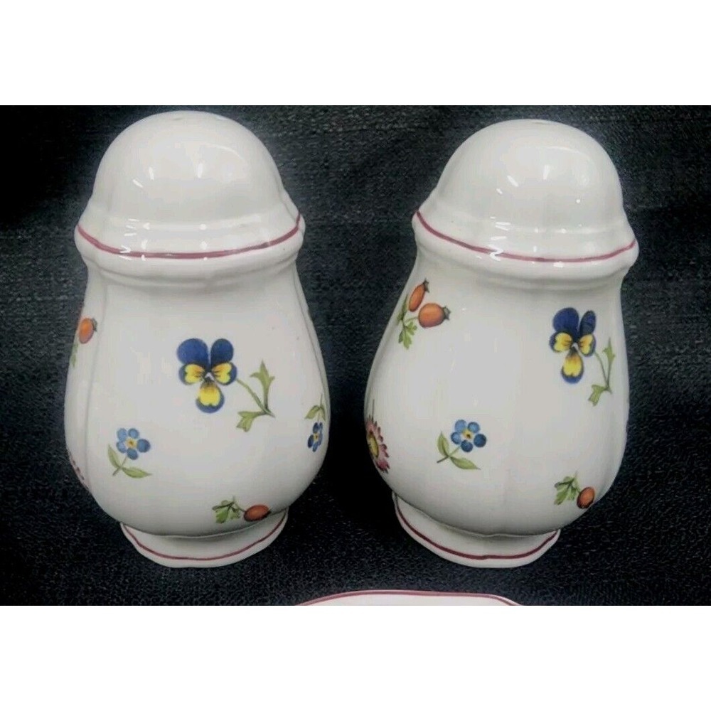PETITE FLEUR Villeroy & Boch 8pc Set Salt Pepper Shaker Plates Bowls Saucers - Picture 5 of 15